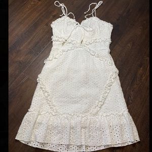 White shoulder tie mini dress